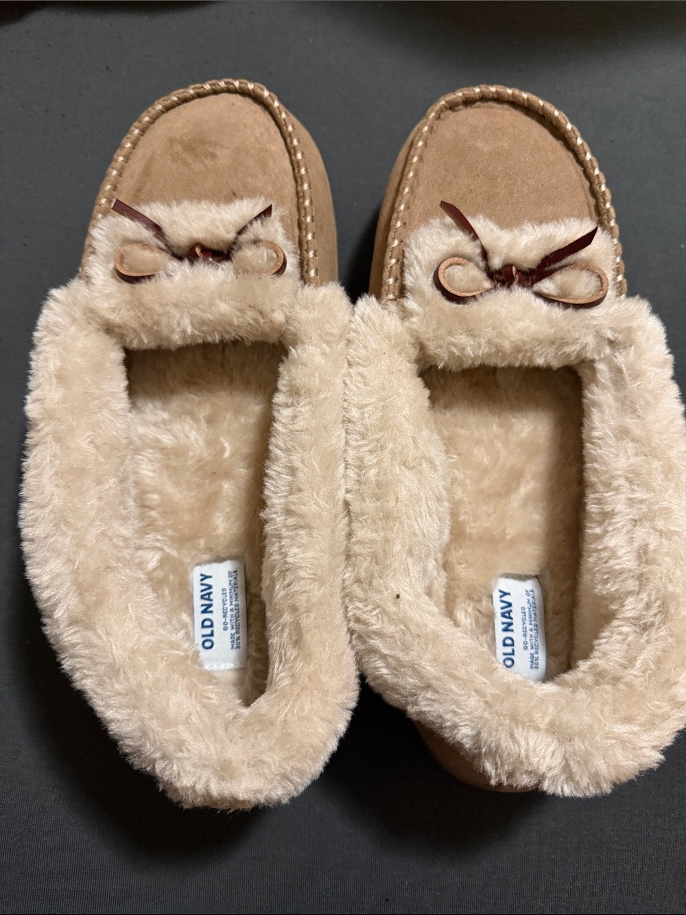 Old Navy Women's Tan Faux-Shearling Moccasin Slippers with Bow